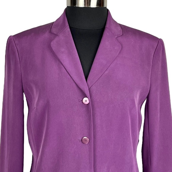 TALBOTS 90'S PURPLE SILK 3 BUTTON NOTCH COLLAR BLAZER JACKET - Picture 5 of 16